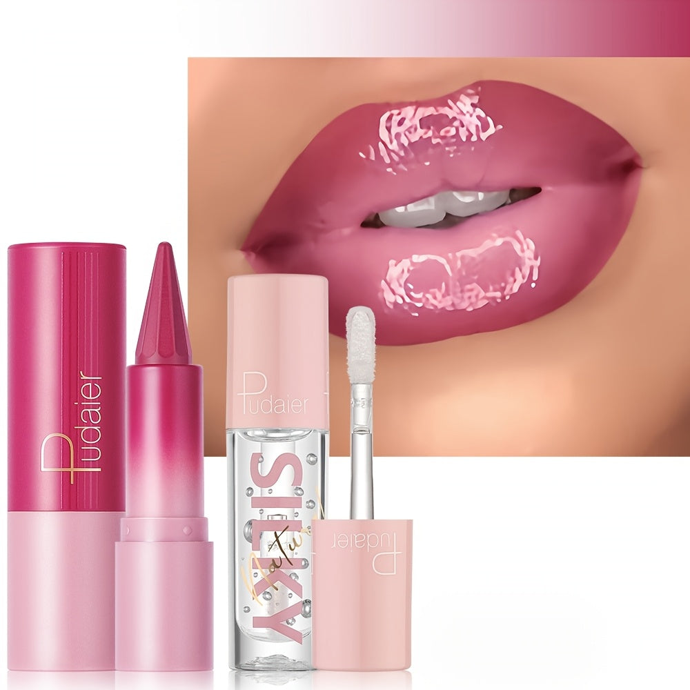 Silky Smooth Lipstick & Nourishing Lip Oil Set – Long-Lasting Glossy Finish, Precision Lip Pencil with Hydrating Lip Oil for All-Day Wear & Effortless Glam